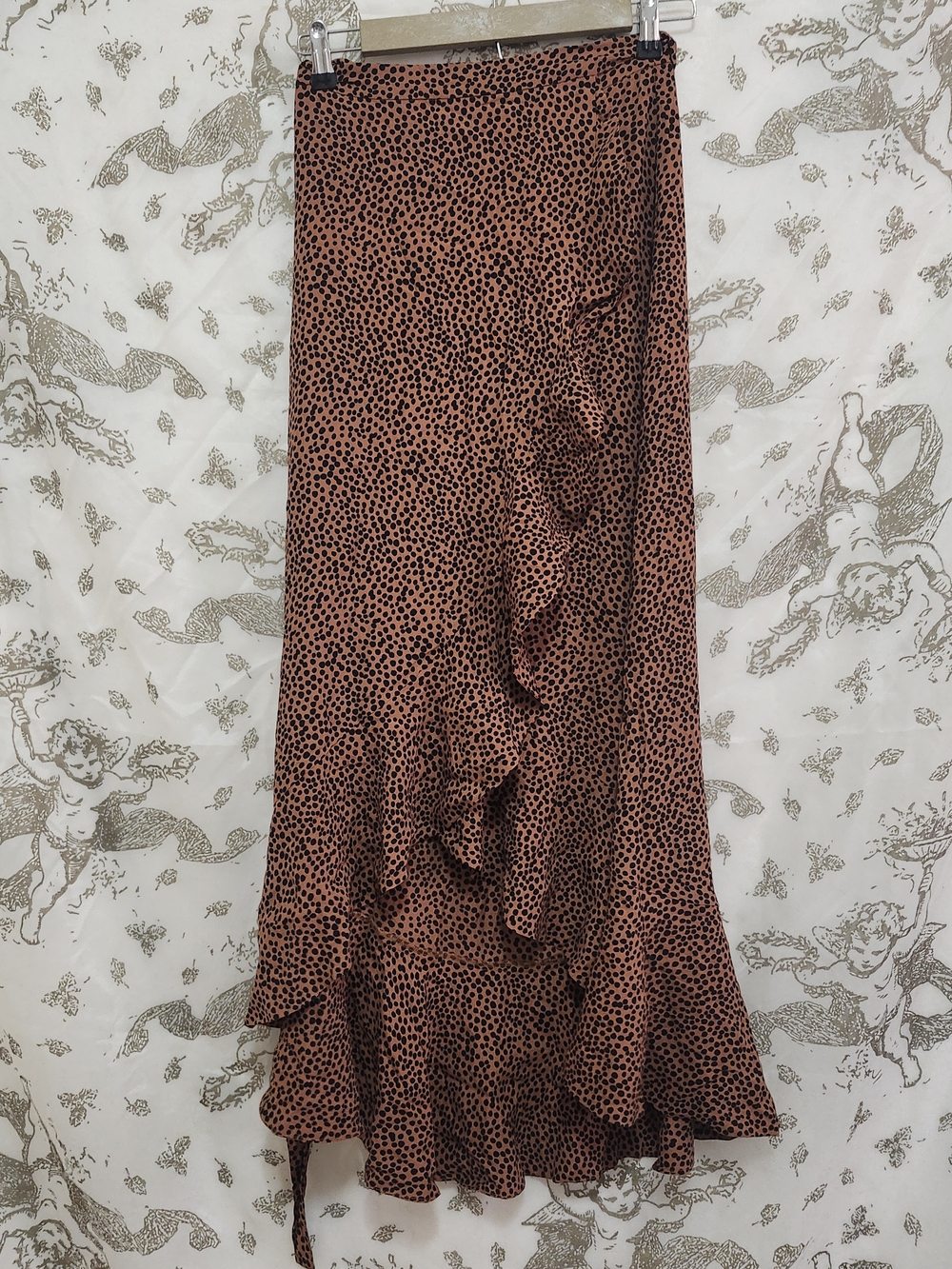 & Other Stories Brown Black Cheetah Animal Print Ruffle Wrap Long Skirt Size 4